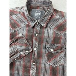 BKE Buckle Men's Long Sleeve ButtonDown Shirt Athletic Fit Pearl Snap Western XL